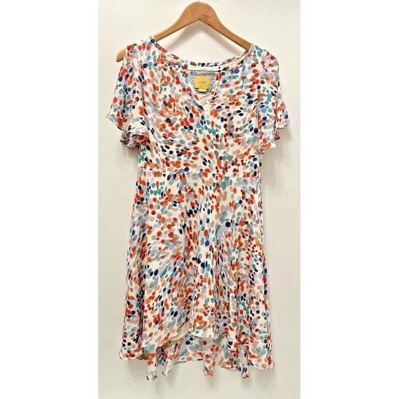 RETRO BOHO MAEVE ANTHROPOLOGIE WATERCOLOR POLKADOT FLUTTER SLEEVE DRESS SIZE S - Picture 2 of 7